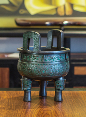 官作纯铜实心克鼎j三足阳鼎仿古青铜器办公室客厅酒柜开业礼品摆