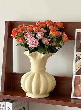 法式陶瓷花瓶高级感水养插u花复古美式玫瑰鲜花客厅装饰摆件奶油