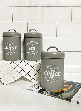 样板房厨房咖h啡主题摆件橱柜铁艺收纳罐售楼处茶叶密封盒岛台装