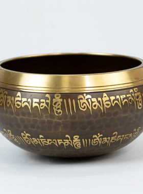 尼泊尔手工佛音碗瑜伽颂钵音疗六字梵文经文静心钵瑜Z伽铜盂摆件