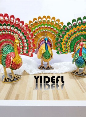 孔雀开屏合金首饰盒珐琅彩精品摆件家居装饰水晶工艺品Z婚庆好礼