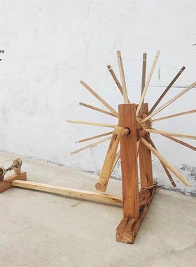 怀旧手摇纺车织布机梭子刷t线刷子竹篦子缯放线轴缠线轮子木老物