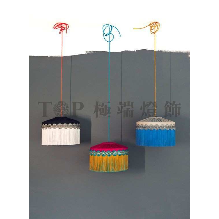 现代艺术餐厅亚麻布艺粉红色流苏吊灯创意中式客厅设计师民宿灯具 - 图1