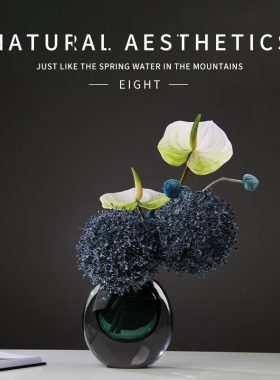 样板间客厅收纳托盘烟灰缸水晶花瓶轻奢装饰花艺卧室Y床头柜摆件