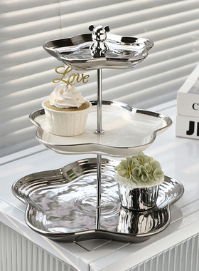 创意轻奢客厅茶几家用陶瓷三层水果盘点心盘N零食盘糖果托盘架摆