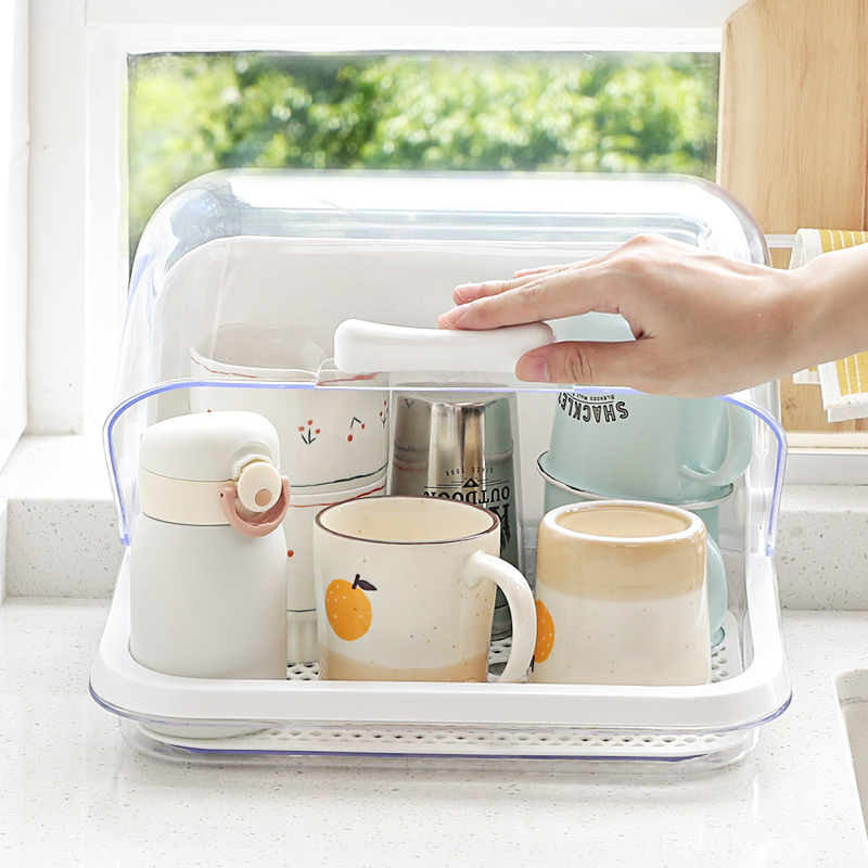 杯子收纳c盒置物架防尘玻璃茶杯架带盖沥水盘放奶瓶零食水果厨房 - 图0