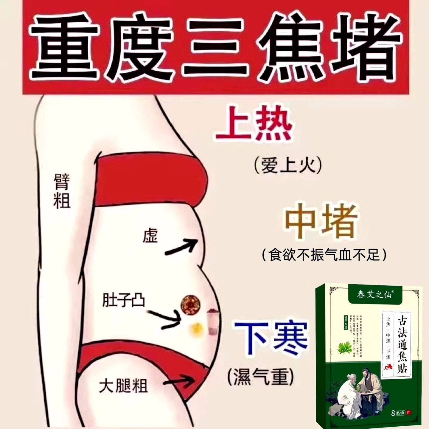 【严重湿寒】肝气郁虚不受补上热下寒中焦淤堵舌苔厚腻三焦贴,淘宝优惠券,粉丝福利购,淘宝优惠卷