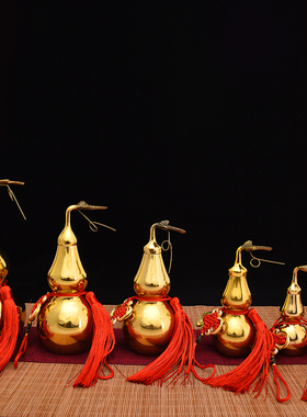 铜葫芦摆件纯铜开盖开q口空心五帝钱挂件玄关装饰大小号家居工艺