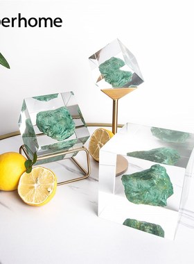 样板房售楼处水晶摆件轻奢矿石标本亚克力透明原石萤酒.柜高级软