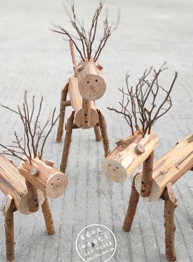 木头装饰小鹿摆件特色创意工艺品店面橱窗幼儿园森系田Z园动物道