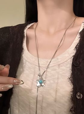 复古花朵抽拉项链女2025新款