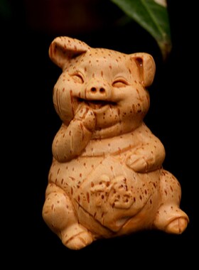 竹根雕小猪竹雕福猪挂件纯手工文玩生肖猪五福临门全家福