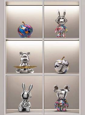 时钟表摆台式网红熊公仔摆件挂钟入户玄关客厅电视柜酒柜子装饰品