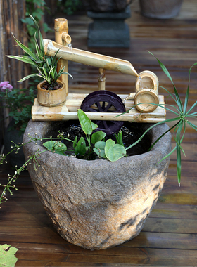 庭院复古假山喷泉景观民宿花园落地流水鱼池禅意阳台造景装饰摆件