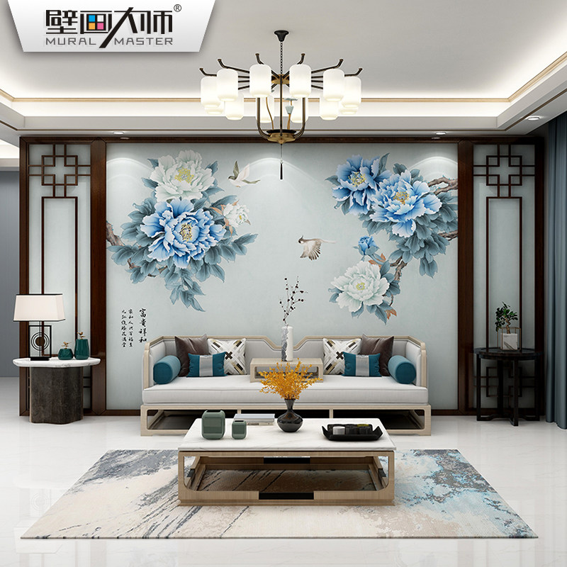 牡丹壁布古典花鸟国画墙纸客厅电视背景墙壁纸新中式墙布花开富贵,淘宝优惠券,粉丝福利购,淘宝优惠卷