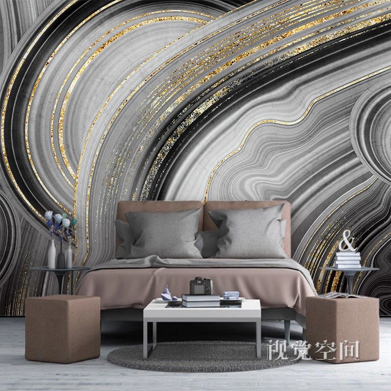 北欧抽象油画大理石纹壁纸创意客厅电视背景墙纸黑色纹理烫金壁画,淘宝优惠券,粉丝福利购,淘宝优惠卷