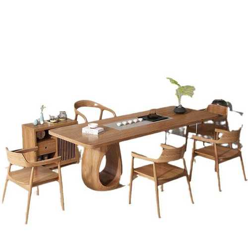 现代简约实木办公室接待泡茶桌子家用客厅大板原木猫洞茶台茶桌椅 - 图3