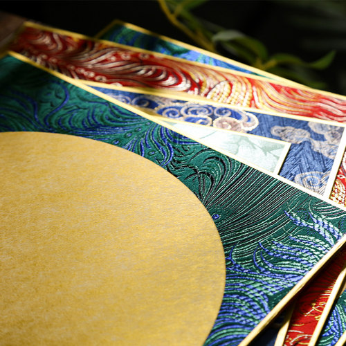 宋锦镶边硬卡装裱金色包边绘画小楷书法作品纸卡纸金潜纸卡纸小品创作毛笔字书笺礼品传统手造工艺宣纸 - 图2
