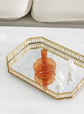 轻奢ins镜面托盘客厅茶几餐桌化妆F品收纳首饰置物盘烛台托盘装饰