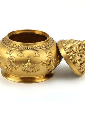 纯铜五路财神聚宝盆摆件带盖元宝铜盆家居客厅招聚财风水装饰摆设