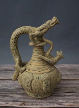 宋越窑青釉瓷器刻花龙凤倒流壶 古玩F古董陶瓷器仿古老货收藏摆件