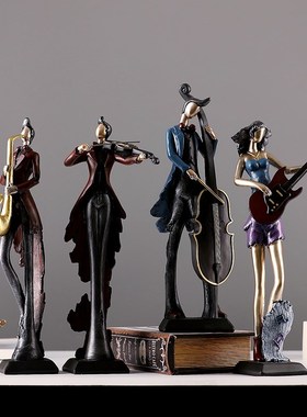 复古音乐人摆件吉他大小提琴乐器演奏客厅家居Q软装饰品电视柜摆