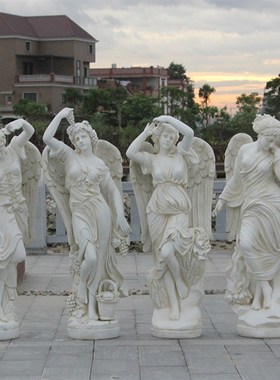 欧式音乐人物雕塑天使四季仕女庭院装v饰创意落地摆件 白色仿古黄
