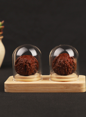 文玩核桃防尘罩连体玻璃罩u竹底座展示架密封玻璃罩摆件文玩玻璃