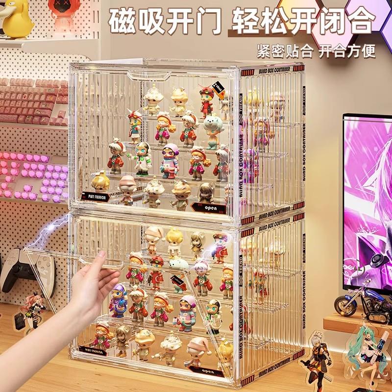 盲盒收纳展示架透明亚克力防尘泡泡玛特手办摆件公仔阶梯展示盒子 - 图0