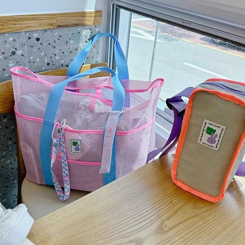 ins沙滩包大容量健身游泳泳衣收纳网兜户外旅行便携折叠手提网袋 - 图1