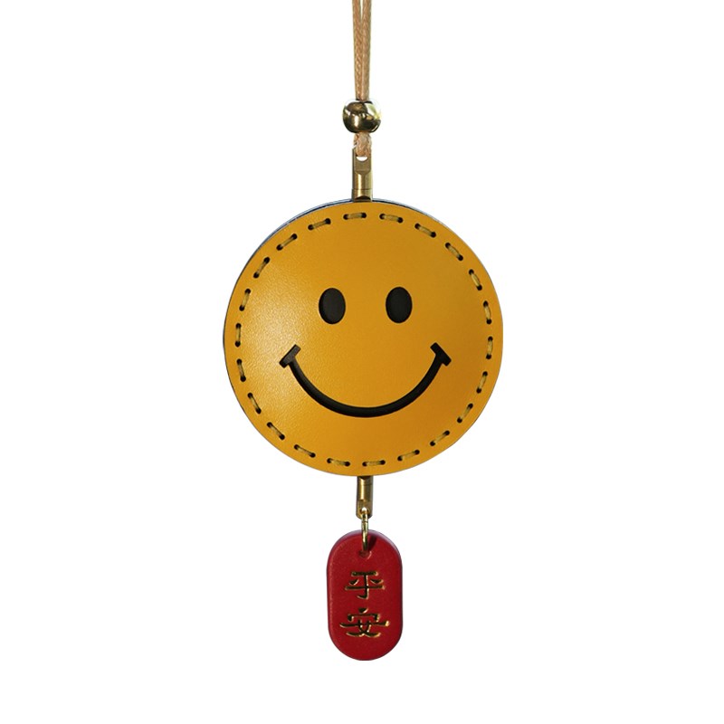 头层牛皮纯手工笑脸汽车挂件车内B后视镜挂饰高档送男友女友礼物