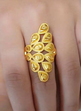 开口孔雀豪华黄金戒指正品送礼