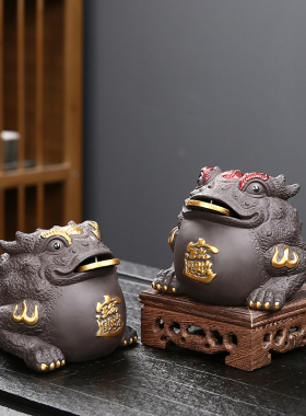 家居装饰摆件手工招财紫砂金蟾客厅玄关办公室摆放工艺礼品摆饰茶