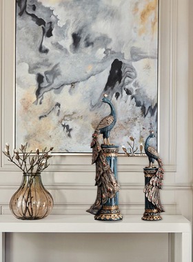 孔雀摆件新中式工艺品酒店客厅电视柜酒柜酒架玄关装饰品摆设摆件