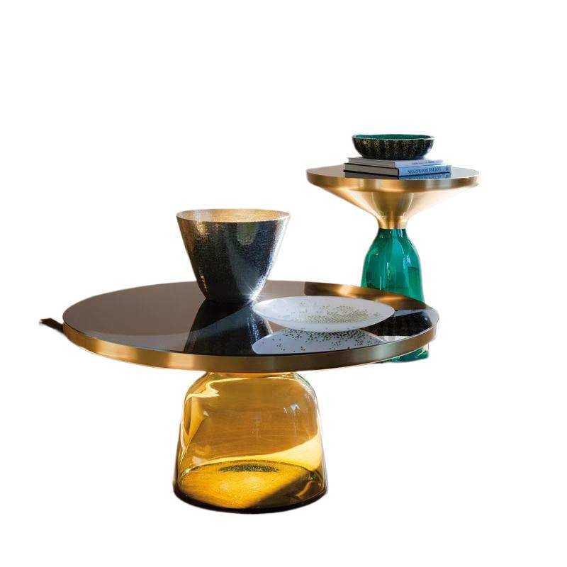 创意玻璃茶几现代客厅边几圆形阳台彩色移动高档高级茶桌轻奢新款,淘宝优惠券,粉丝福利购,淘宝优惠卷