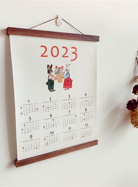 2026年马年日历挂轴画装饰画咖B啡馆日式柚木挂轴杆油画布阴历挂