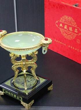 琉璃玉祥龙聚宝盆工艺品r摆件办公室装饰书架桌面摆设开业商务送