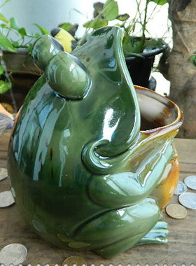 欧式田园高温陶瓷大嘴大t肚青蛙茶几电视柜玄关杂物收纳存钱罐包