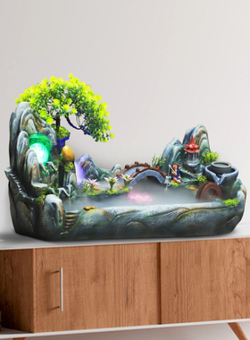 电视柜旁客厅风水轮假山流水喷泉小装饰品O摆件转运球高山生财