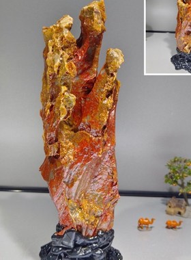 19大风凌石摆件实木座.多款可选.办G公书桌案几博古架艺术品观光