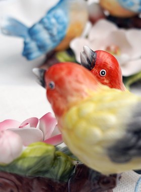 方亚陶瓷柔光釉下彩精致家居装饰摆设爱情鸟新居婚房小鸟中式摆件