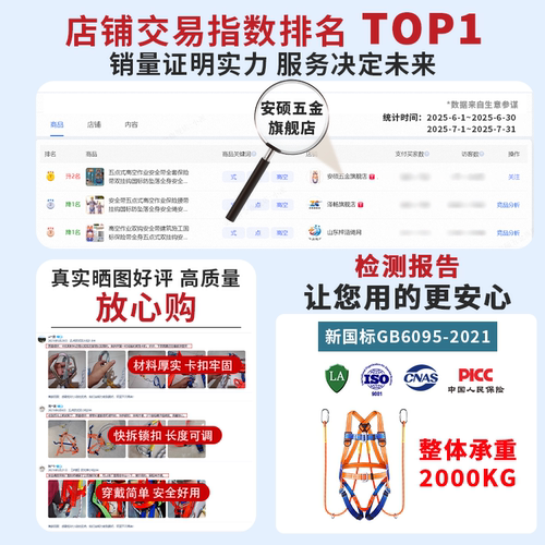 五点式高空作业安全带全套保险带双挂钩国标防坠落全身安全绳套装 - 图2