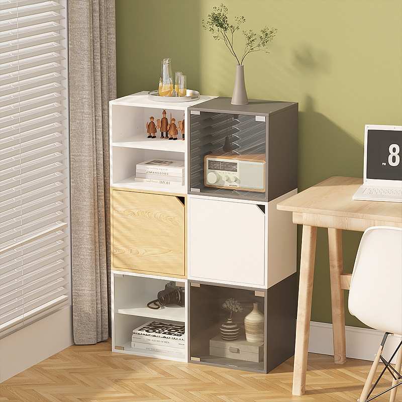 防尘书柜玻璃门自由组合格子柜简易展示柜儿童小柜子楼梯下储物柜 - 图1