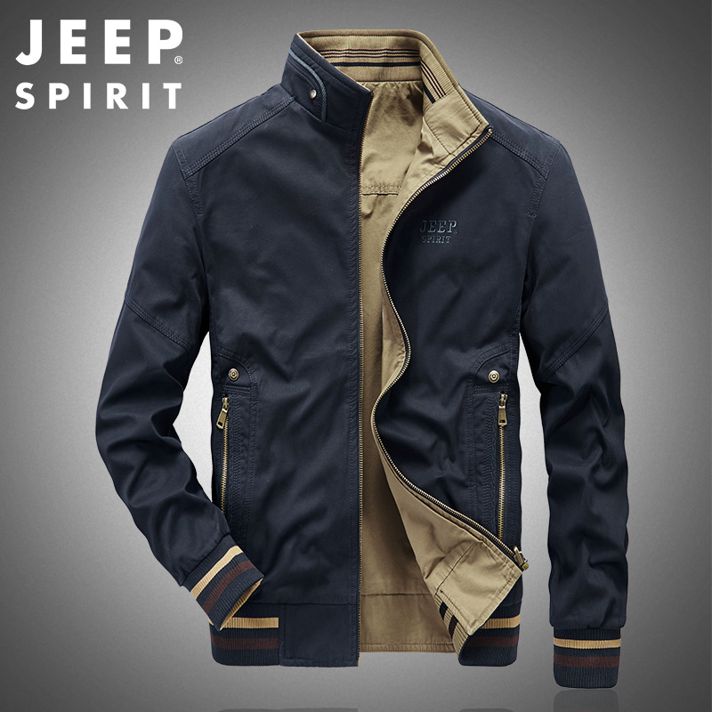 JEEP/吉普双面穿夹克男士秋冬新款中老年爸爸装大码休闲立领茄克