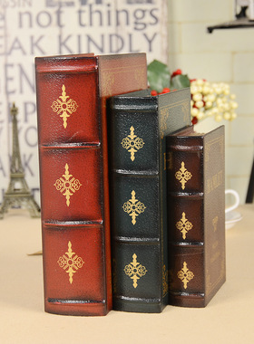 复古假书挡摆件 欧式书房书架装饰品 木J质书本仿真书档书立收纳