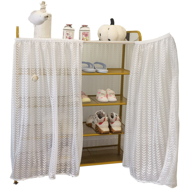 轻奢法式白纱窗纱帘客厅鞋架遮挡帘置物架杂物防尘门帘Z免打孔柜 - 图3