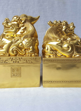 全铜空心独角貔貅双角貔貅一对玉玺中式摆件O家居办公饰品纯铜工