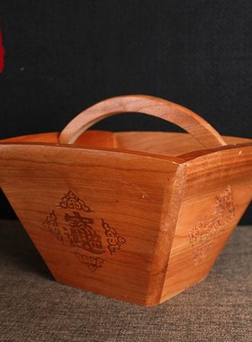桃木斗摆件老式实木米斗米升子客厅结婚斗K木雕家用工艺品开业礼