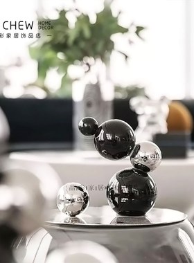 意式轻奢极简电镀橘色黑色透明气泡水晶圆球摆件样板间书房装饰品