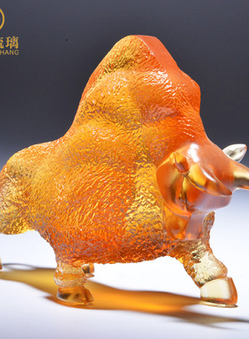 开业礼品牛摆件招财镇宅办公室桌面装饰品摆设琉璃摆件玻璃工艺品